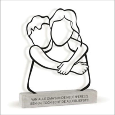 Metal Art Deco Liefste Oma – Metalen Beeld met Betonnen Voet – Woondecoratie Oma – Cadeau voor Oma – Lijnkunst Decoratie met Tekst – 17 x 3 x 23 cm