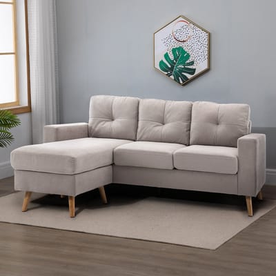 MODFU Hoekbank - 3-Zits - Omkeerbare Chaise Longue - Modern - Voor Woonkamer - Stof Met Linnenlook - Lichtgrijs - 193 x 136 x 85 cm
