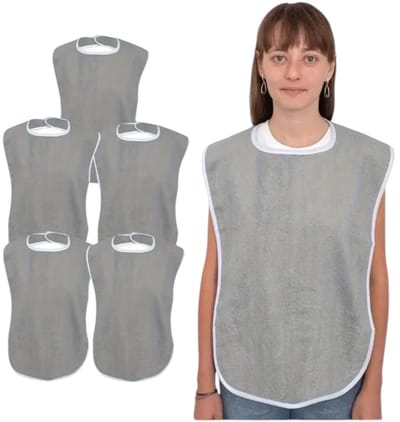 Ultiluxe® Slabben 5 stuks - Grijs/wit - Grote slabbetjes voor dames en heren - Slab voor ouderen, senioren, beperking, thuiszorg - Klittenband - Verzorging - Wasbaar, waterdicht, kledingbeschermer - Mannen en vrouwen