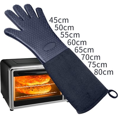 Stiksels Effen Kleur Hittebestendige Keuken Kookhandschoenen Duurzaam Antislip Ovenwant Grill BBQ Mouwen Extra Lang Handig black
