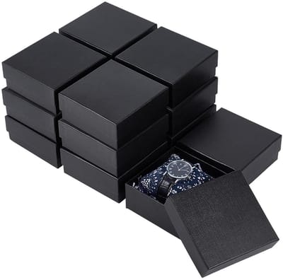 Dailygoods- Geschenkdoos 16 Stuks - Zwarte Geschenkdozen - 12 × 12 × 5,1 cm - Met Deksel - Vierkant - Feestdagen Verpakking - Cadeauverpakking