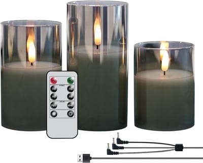 Oplaadbare LED Kaarsen - Vlamloze Kaarsen - Sfeerverlichting Creëren - Met Afstandsbediening - 3 Maten Set - Grijs