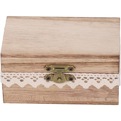 Houten Ringdoos Persoonlijkheid Landelijke Stijl Houten Ring Sieradendoos Met Kant Voor Verloving Bruiloft beige