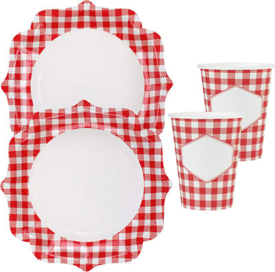 Boeren ruitjes feest wegwerp servies set - 10x bordjes / 10x bekers - Oktoberfest
