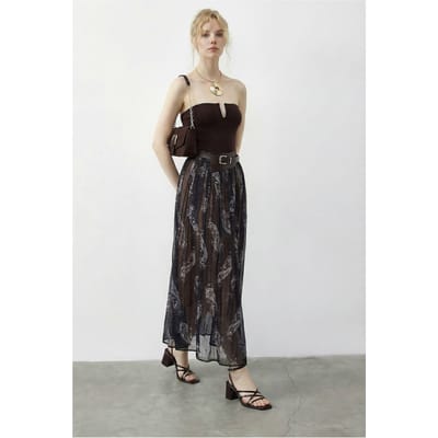 Hoge Taille Paisley Maxi Rok met Ceintuur