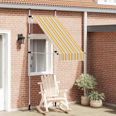 vidaXL - Luifel - handmatig - uittrekbaar - 100 - cm - geel - en - blauwe - strepen