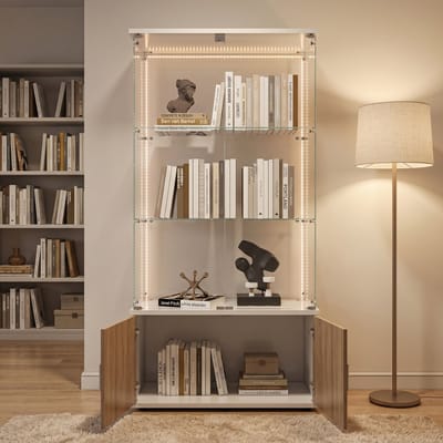 Glazen Vitrine, LED-Displaykast, 3 Lagen, 4 Deuren, Showroomvitrine, Tentoonstellingsvitrine, Geschikt Voor alle Situaties die Sfeeropslag Vereisen ((Lichtstrip (Wit))