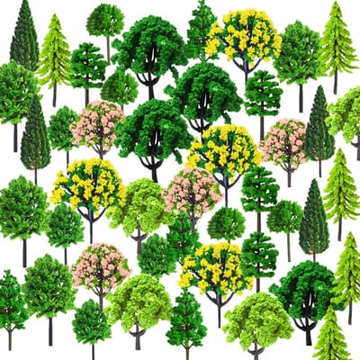 Dailygoods- Modelbomen 55 Stuks - Gemengde Boommodellen - Miniatuur Struiken - 3-7 cm - Realistische Kleuren - Kunststof Materiaal - Miniatuurbomen