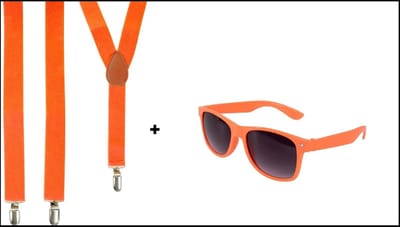 1x Bril Blues brother oranje + 1x Bretel fluor oranje - Koningsdag thema feest evenement festival party WK voetbal