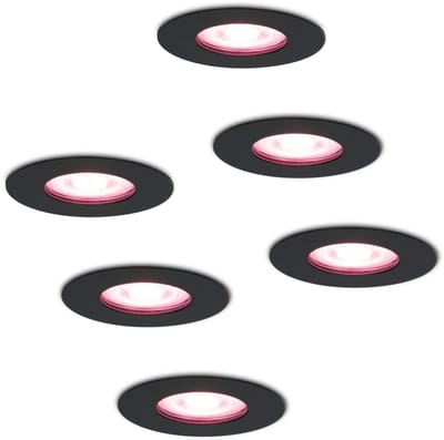 HOFTRONIC SMART Set van 6 Bari Smart inbouwspots - IP65 waterdicht - Wifi + Bluetooth - RGBWW - GU10 - Google Home, Amazon Alexa en Siri - Zwart -