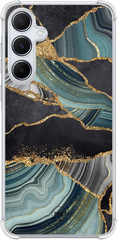 Shockproof hoesje geschikt voor Samsung Galaxy A55 - Marble jade stone - Schokbestendig - Verhoogde randen - TPU case - Extra Sterke Back Cover - Marmer - Transparant, Multi