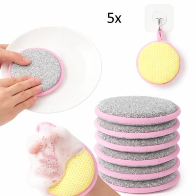 5 Stuks Roze Dubbelzijdige Afwasspons – Sterk Absorberende Schoonmaakpads voor Keuken & Restaurant | 12 cm