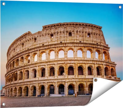 Gards Tuinposter Colosseum in Rome met de Blauwe Lucht - 80x60 cm - Tuindoek - Tuindecoratie - Wanddecoratie buiten - Tuinschilderij