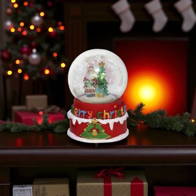 Sneeuwbol met kerstman en kerstboom – met muziek – ø10 x 15 cm