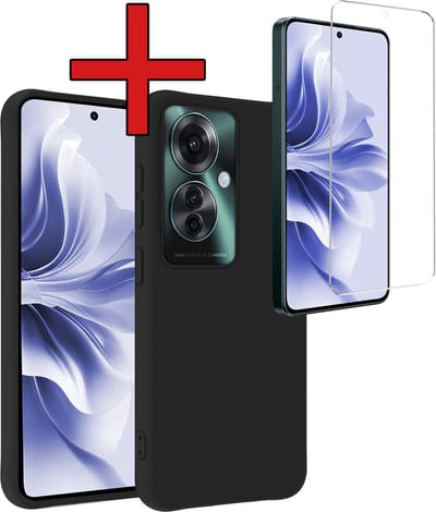 Hoesje - Met Screenprotector - Geschikt voor OPPO Reno 11F - Sterk & Shockproof - Telefoon Hoes - Back Cover - Siliconen Case - Telefoonhoes - Zwart