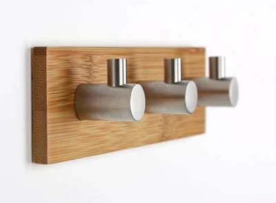 DWIH® - Zelfklevende trippel Haak van Bamboe en RVS - Ophanghaken - Zelfklevend - Handdoekhaakjes - Badkamer - Bamboo - RVS