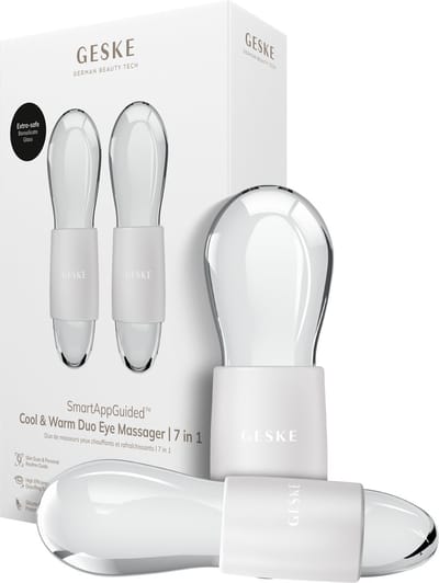 GESKE SmartAppGuided™ Cool & Warm Duo Eye Massager | 7 in 1 | Tijdbesparende dubbele stimulator | Voor ogen en gezicht | Batterijloos koelen en warmen | Verstevigt, ontspant en ontzwelt