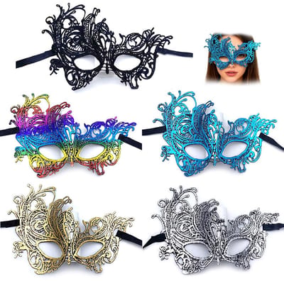 Dailygoods - maskerbal dames masker 5 stuks kanten oogmasker zwart goud zilver blauw kleurrijk 21x16cm geschikt voor bal carnaval feest cosplay