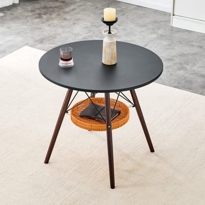 MIVRAY Ronde Eettafel - Compact Voor 2 Tot 4 Personen - Met Opbergmand Voor Keuken En Balkon - Hout En Zwart - 80 Cm
