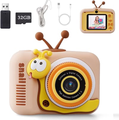 Cet appareil photo pour enfants est un appareil photo numérique HD 1080p doté d'un écran IPS de 2 pouces. Il comprend 28 cadres magiques intégrés et 3 jeux éducatifs pour développer la créativité des garçons et des filles de 3 à 10 ans. (Escargot)