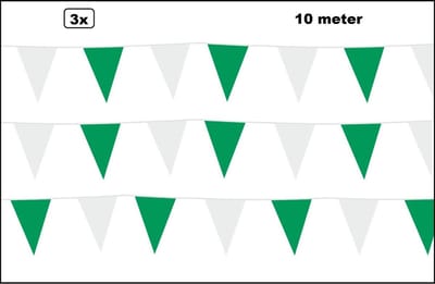 3x Vlaglijn wit/groen 1000 cm - Vlaggenlijn - Carnaval thema feest white-green party