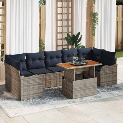 vidaXL - Tuinbank - Set - 8 - st - Grijs - en - Marineblauw - poly - rattan