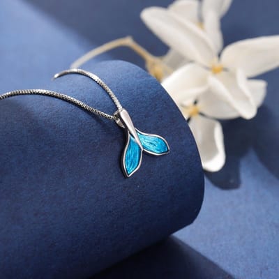 Mode Sirène Bijoux en Argent 925 Colliers Pendentifs Queue de Poisson Bleue argenté