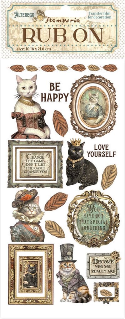 Stamperia - Alterego Rub-On 4x8,5 Inch Be Happy Lady Cat (DFLRB120)