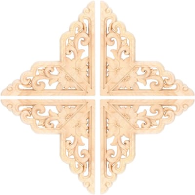 4 STUKS Houtgesneden Onlay Applique Houtsnijwerk Hoek Decal Huis Meubeldecoratie beige