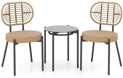Balkonset 2 personen - Tuinset - Bistroset - Zwart en Bruin - Weerbestendig - 3 delig - Tuintafel en 2 stoelen - 2 personen - Poly rattan