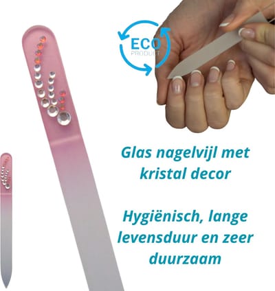 Milano Kristal Glas Nagelvijl - Glass Nailfile - Levenslang - Rose met steentjes - Leuk Valentijn cadeautje voor haar - 90