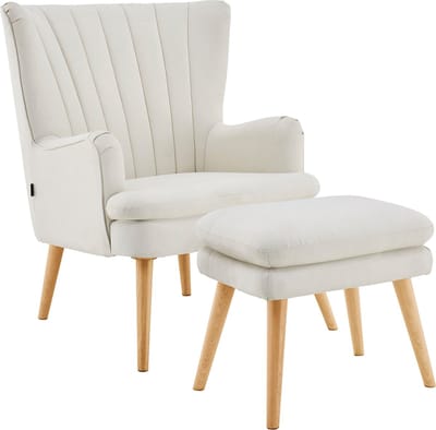 Zenia|Accent Stoel en Kruk Creme Stof