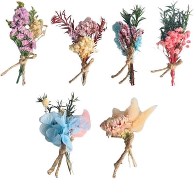 Gedroogde bloemen boeket - Droogbloemen set - Huis decoreren - Natuurlijke schoonheid - 6 stuks - Meerkleurig