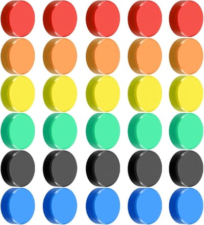 Set van 30 Kleurrijke Magneten voor Koelkast en Whiteboard - Decoratieve Ronde Magneten voor Foto's en Notities (6 Kleuren)