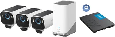 eufy Security S3 Pro Buitencamera's, 3 Pack met HomeBase 3 - Outdoorcam set - 4K Ultra HD resolutie, MaxColor Vision™ technologie, Zonne-energie met SolarPlus™ 2.0, Compatibel met Apple HomeKit, Alexa en Google Assistant + 240GB SSD - Bundelvoordeel