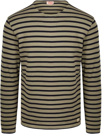 Armor-Lux Heavy Longsleeve T-Shirt Strepen Kaki - Maat L - Heren - Casual T-shirts