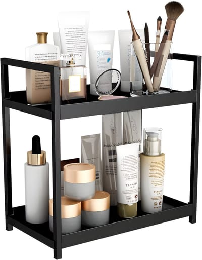 2-Laags Keukenwerkblad Organizer - Voor Keuken, Badkamer & Bureau - Kruidenrek en Toonbankplank met Opbergruimte - Multifunctioneel - zwart