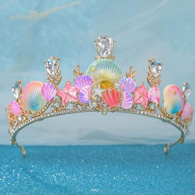 Couronne Écaille de Poisson Coquillage Accessoires de Cheveux Étoile de Mer Couronne Princesse Baroque Accessoires de Cheveux Coiffure de Banquet Accessoires de Fête gray