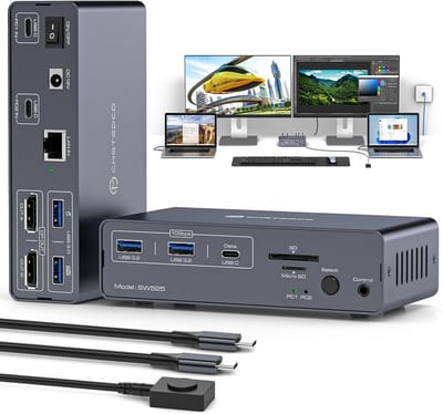 12-in-1 USB-C Dockingstation voor 2 Laptops met Dual 4K@120Hz DisplayPort, Ethernet & Snelle Dataoverdracht
