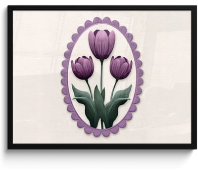 Poster in lijst - Fotolijst 70x50 cm - Posters - Tulpen - Paars - Lijst - Bladeren - Posterlijst zwart - Decoratie - Wanddecoratie woonkamer - Muurdecoratie slaapkamer
