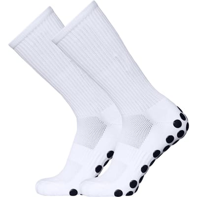 1 Paar Lixada Outdoor Sports Hardloopsokken Stretchsokken Atletische Voetbal Voetbalsokken Antislipsokken met Grips wit