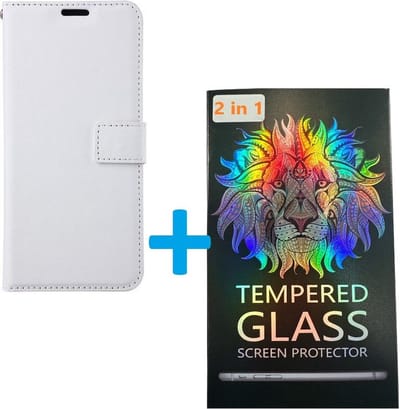 Portemonnee Book Case Hoesje + 2x Screenprotector Glas Geschikt voor: Xiaomi Redmi A1 / A2 - Wit
