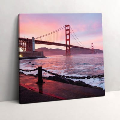 Wallfluent Foto Op Canvas Uitzicht op de Golden Gate Bridge - 60 x 60 cm - Roze Canvas Schilderij - Fotografie Foto Canvas - Natuur Schilderij Op Doek - Fotografie Schilderij Op Canvas