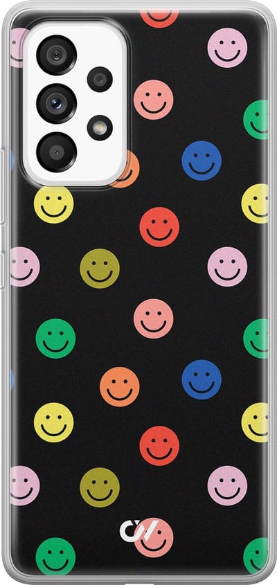 Hoesje geschikt voor Samsung Galaxy A53 hoesje - Retro Smileys - - Zwart - - Casevibes