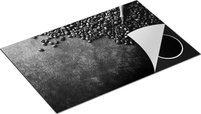 Chefcare Inductie Beschermer Koffiebonen met een Lepel - Zwart Wit - 80x50 cm - Afdekplaat Inductie - Kookplaat Beschermer - Inductie Mat