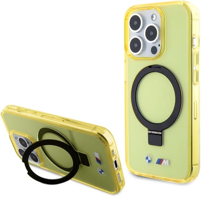 BMW Back Cover - Apple iPhone 15 Pro - Geel - IML Ring Stand - Schokabsorberend