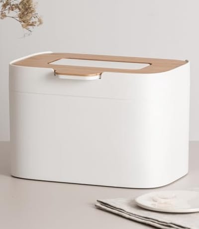 PromoHome Biologische Keukenprullenbak | 4,5L met Houten Dekel en Geurneutralisatie | Wit