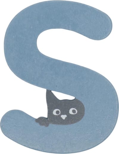 Houten Letter S Blauw met Kat | 9 cm