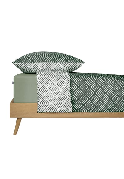 Tweedelige set omkeerbaar beddengoed Renforcé, groen met patroon - SCHIESSER Home 135*200