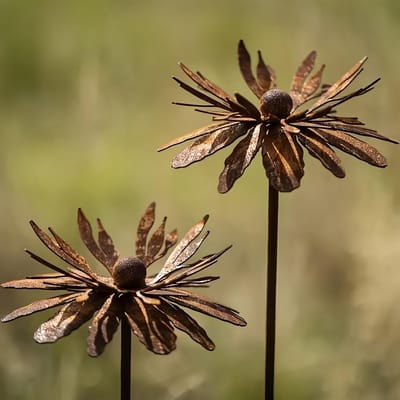 Tuinsteker Set - Roestdecoratie Metaal - Tuin Aankleden - Weerbestendig Ontwerp - 58 cm Hoog - Natuurlijke Roestkleur